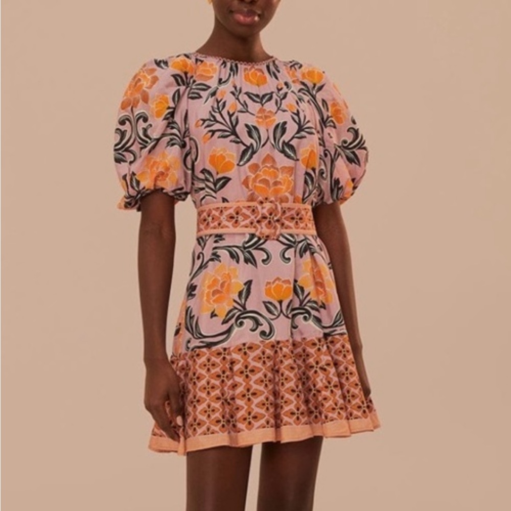 Farm Rio Puff Sleeve Mini Dress | Farm Rio Arabesque Floral Lilac Mini Dress